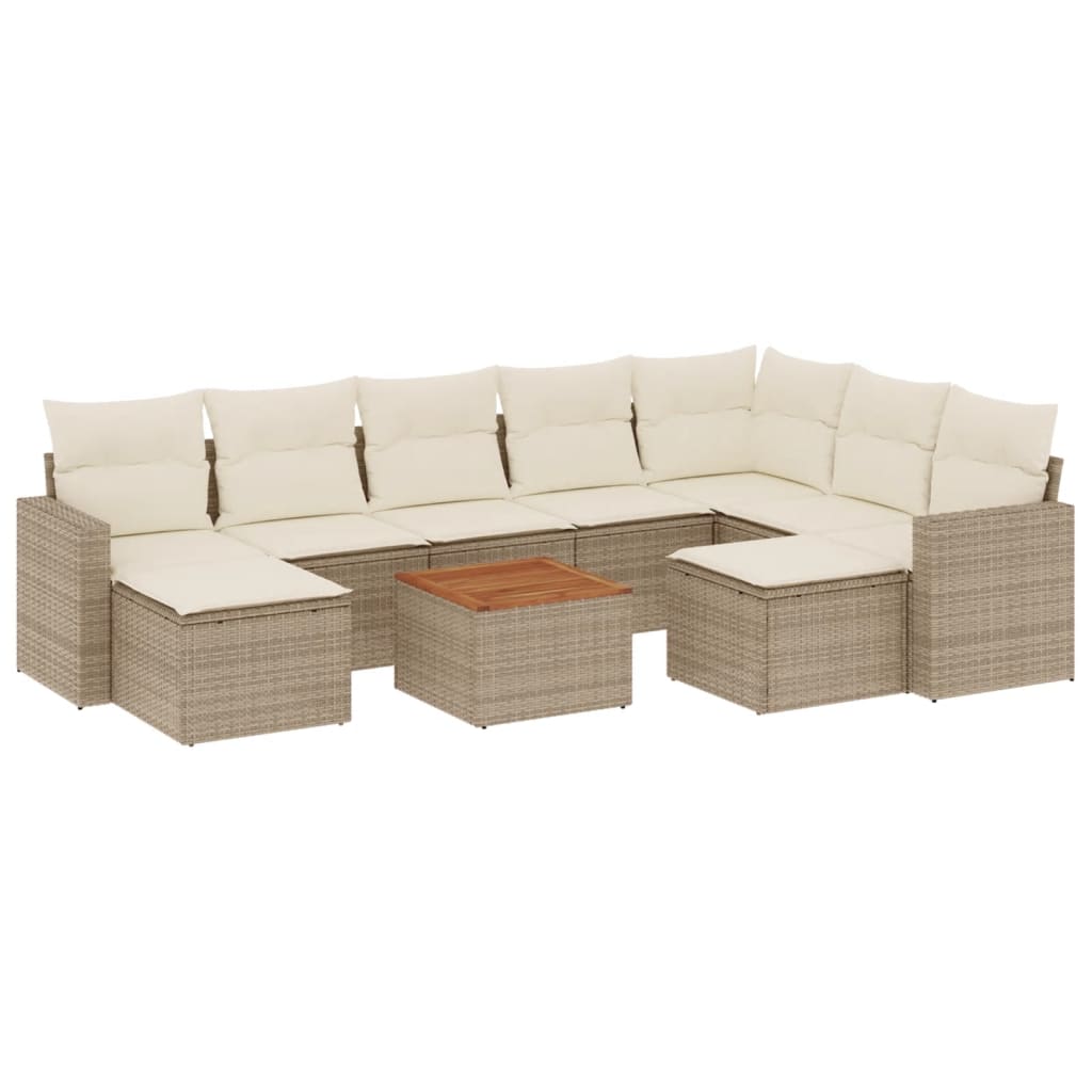 10-tlg. Garten-Sofagarnitur mit Kissen Beige Poly Rattan - Pazzar.ch