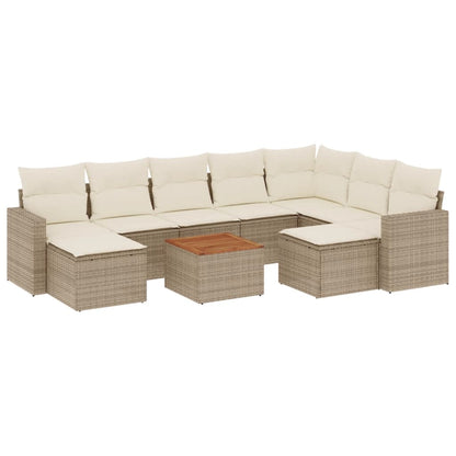 10-tlg. Garten-Sofagarnitur mit Kissen Beige Poly Rattan - Pazzar.ch