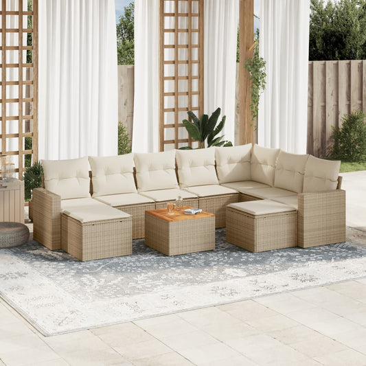 10-tlg. Garten-Sofagarnitur mit Kissen Beige Poly Rattan - Pazzar.ch