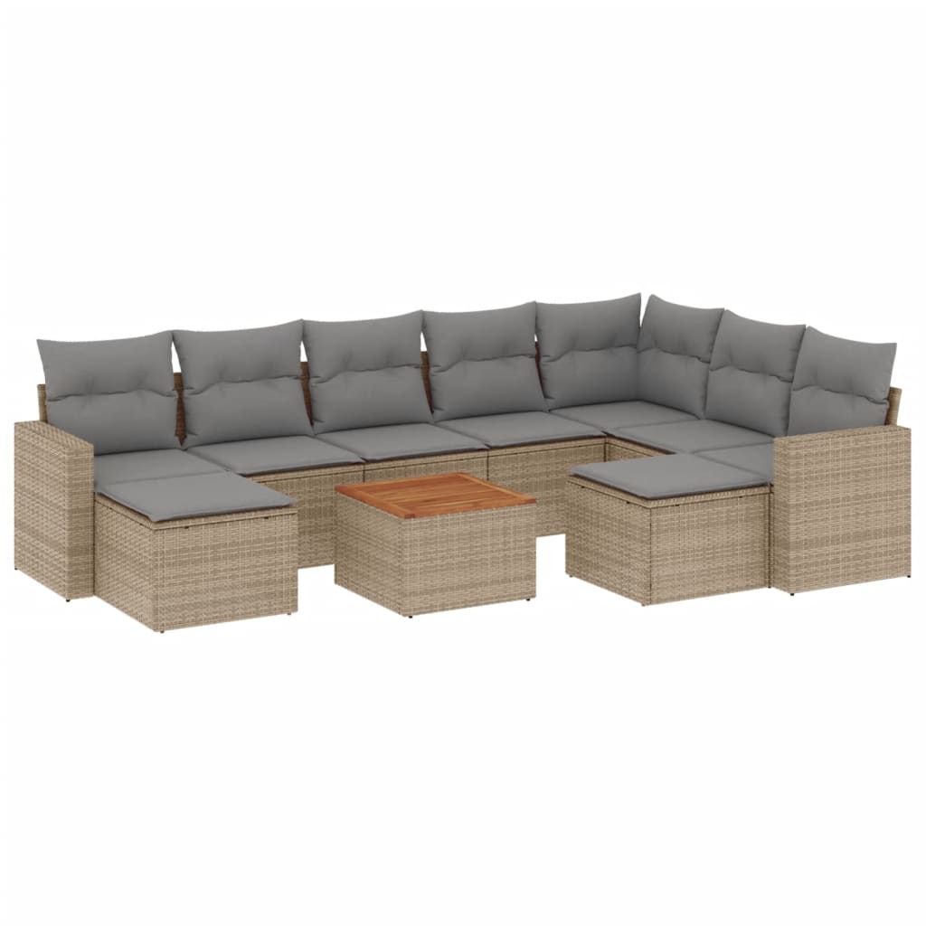 10-tlg. Garten-Sofagarnitur mit Kissen Beige Poly Rattan - Pazzar.ch