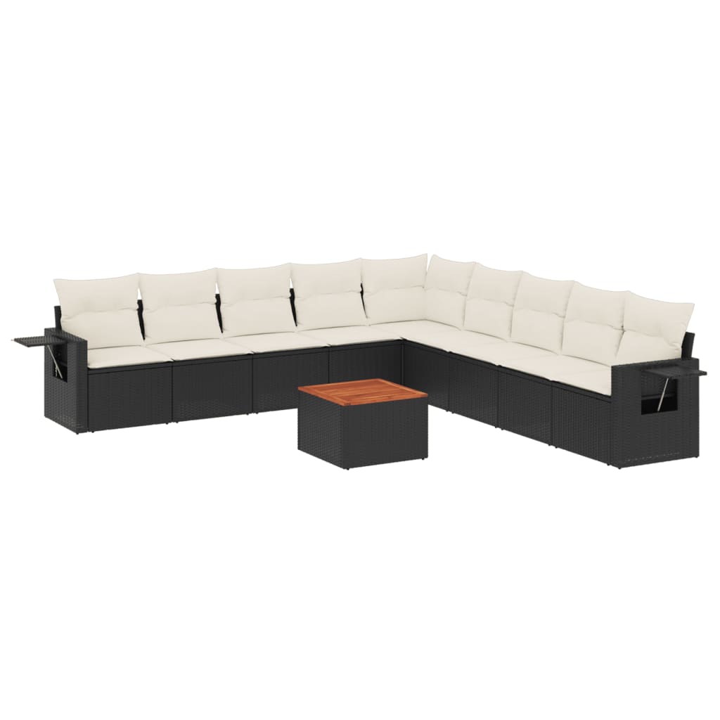 10-tlg. Garten-Sofagarnitur mit Kissen Schwarz Poly Rattan - Pazzar.ch