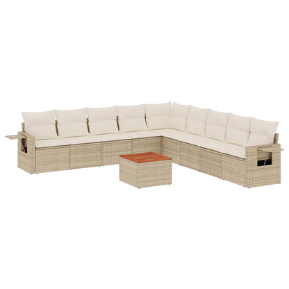 10-tlg. Garten-Sofagarnitur mit Kissen Beige Poly Rattan - Pazzar.ch