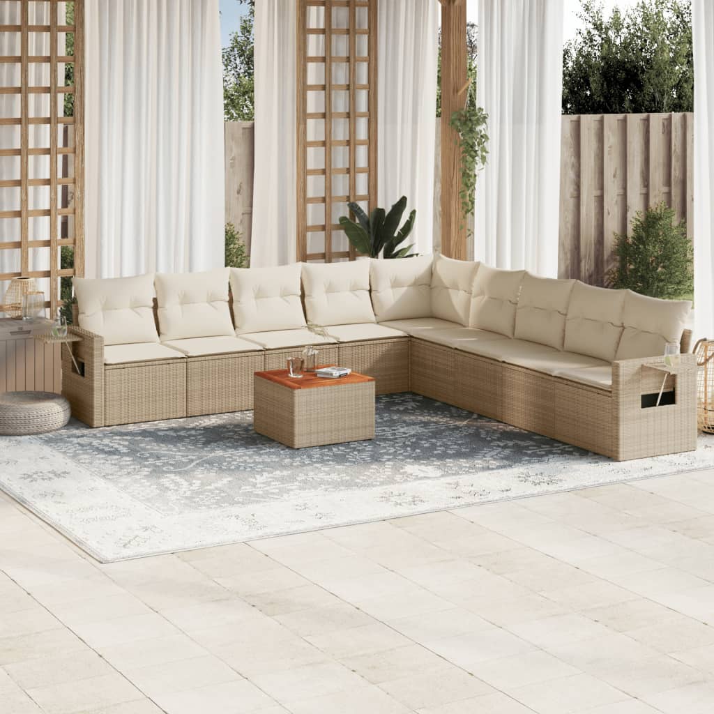 10-tlg. Garten-Sofagarnitur mit Kissen Beige Poly Rattan - Pazzar.ch