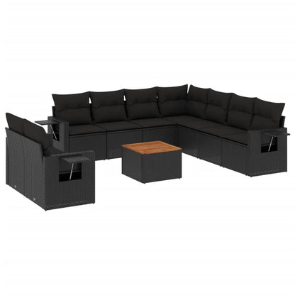 10-tlg. Garten-Sofagarnitur mit Kissen Schwarz Poly Rattan - Pazzar.ch