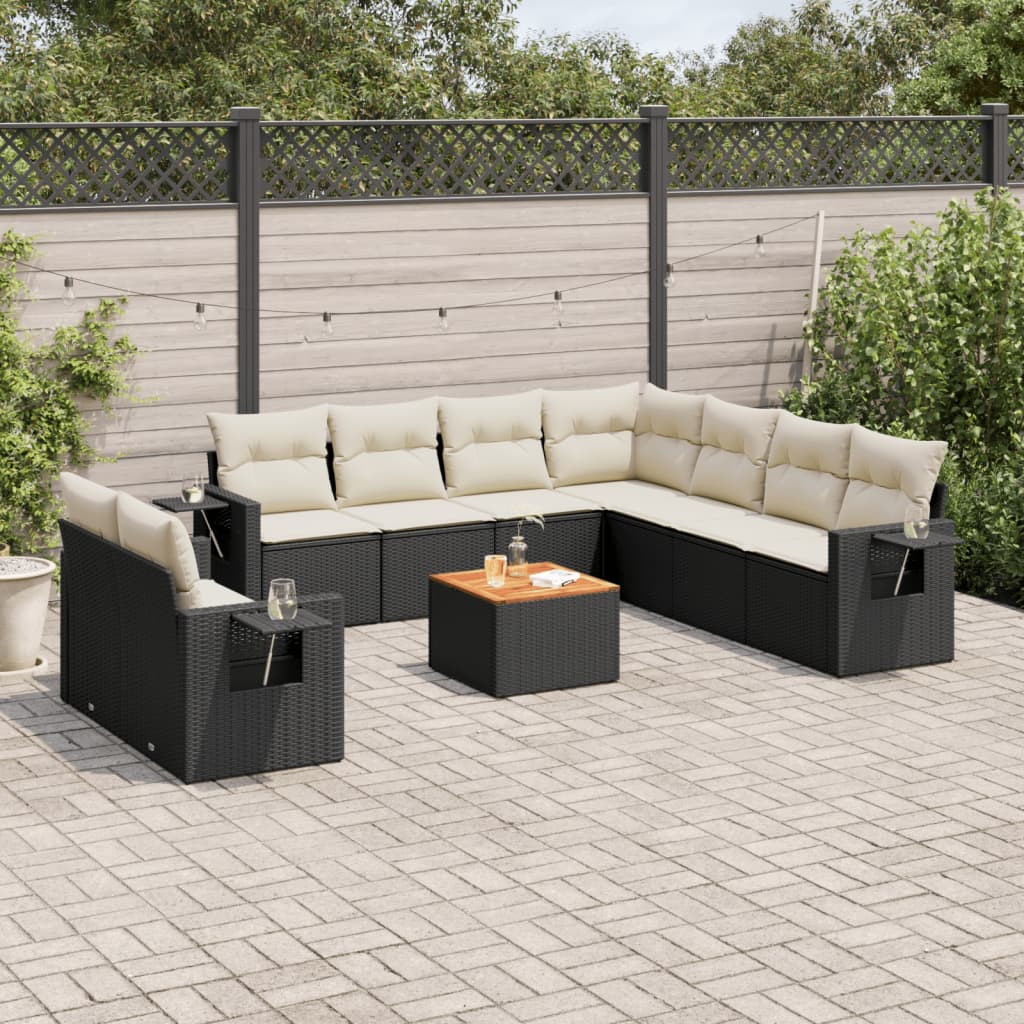 10-tlg. Garten-Sofagarnitur mit Kissen Schwarz Poly Rattan - Pazzar.ch