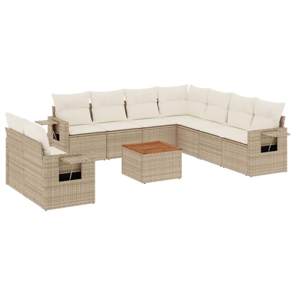 10-tlg. Garten-Sofagarnitur mit Kissen Beige Poly Rattan - Pazzar.ch