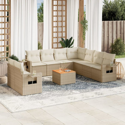 10-tlg. Garten-Sofagarnitur mit Kissen Beige Poly Rattan - Pazzar.ch