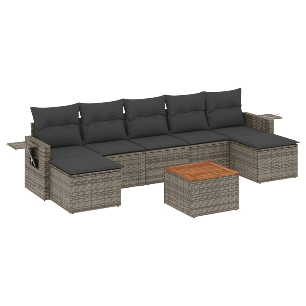 8-tlg. Garten-Sofagarnitur mit Kissen Grau Poly Rattan - Pazzar.ch