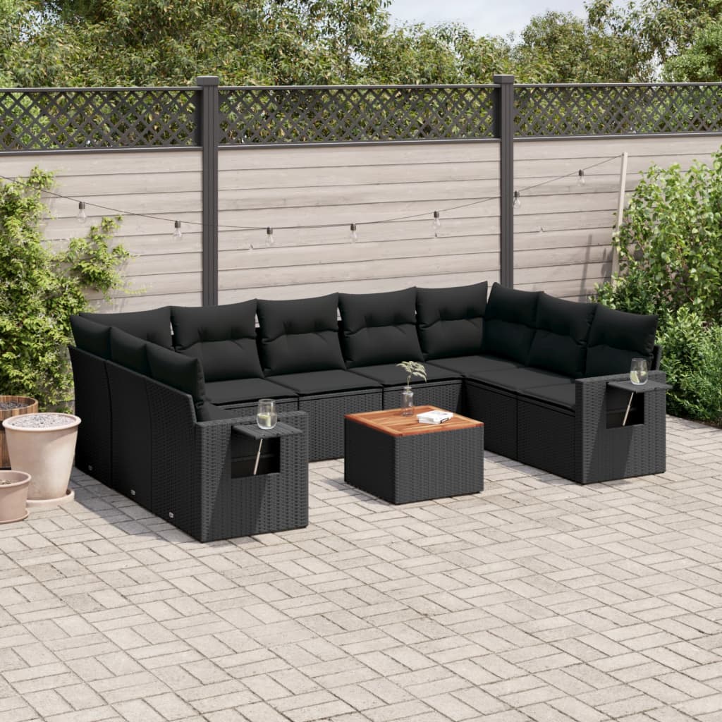 10-tlg. Garten-Sofagarnitur mit Kissen Schwarz Poly Rattan - Pazzar.ch