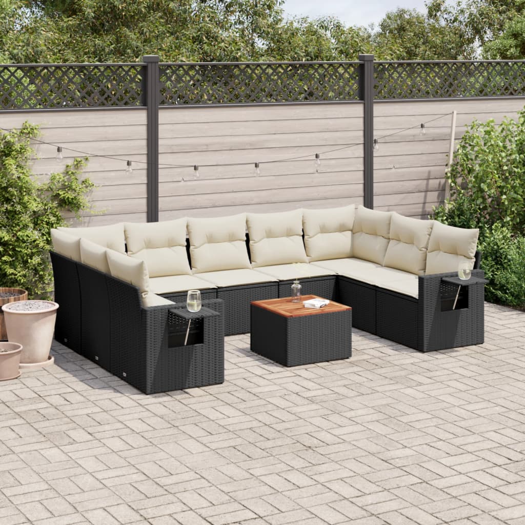 10-tlg. Garten-Sofagarnitur mit Kissen Schwarz Poly Rattan - Pazzar.ch