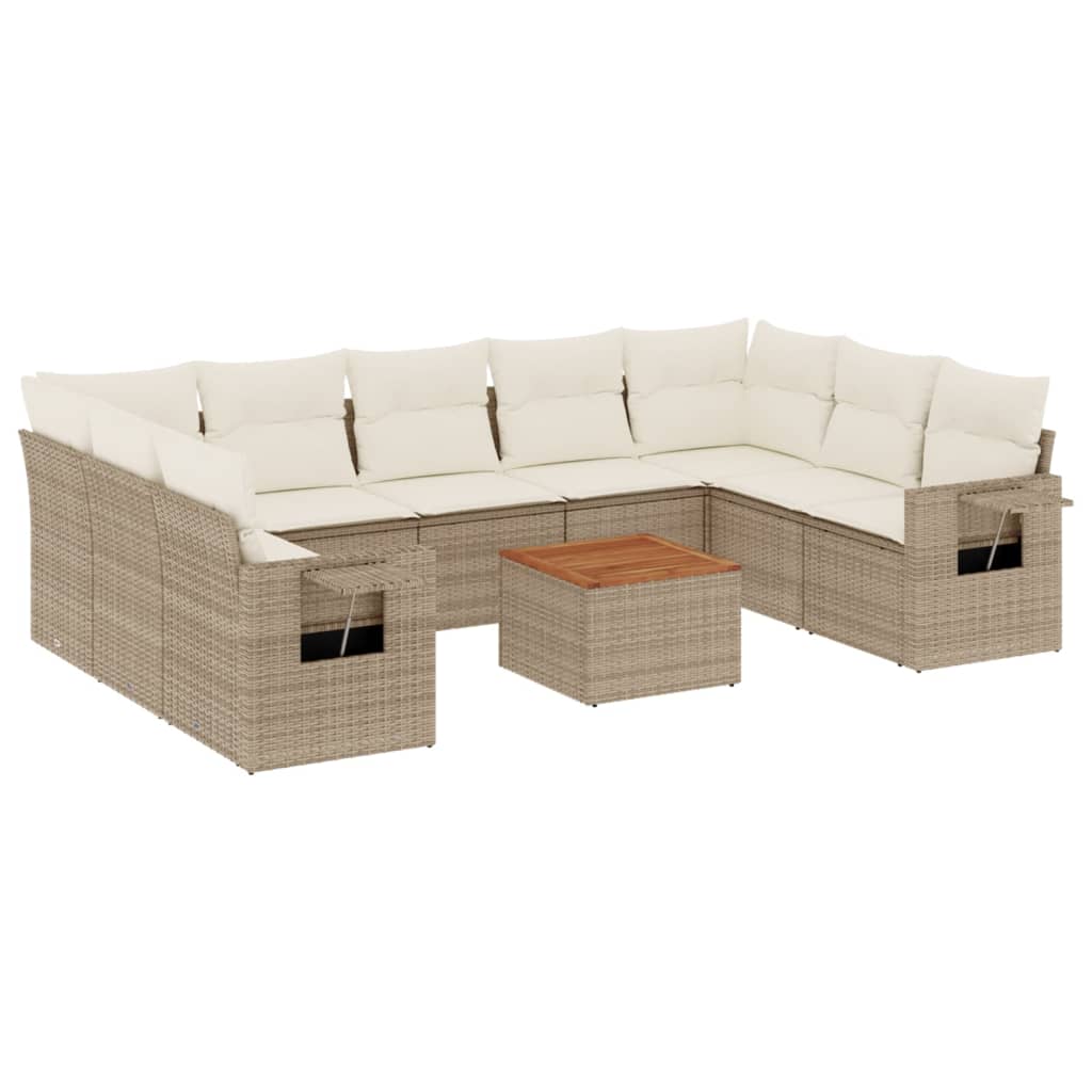 10-tlg. Garten-Sofagarnitur mit Kissen Beige Poly Rattan - Pazzar.ch