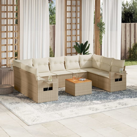 10-tlg. Garten-Sofagarnitur mit Kissen Beige Poly Rattan - Pazzar.ch