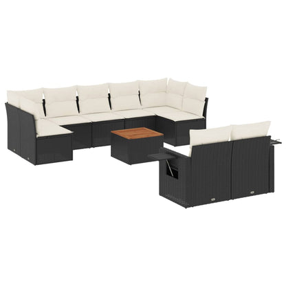 10-tlg. Garten-Sofagarnitur mit Kissen Schwarz Poly Rattan - Pazzar.ch