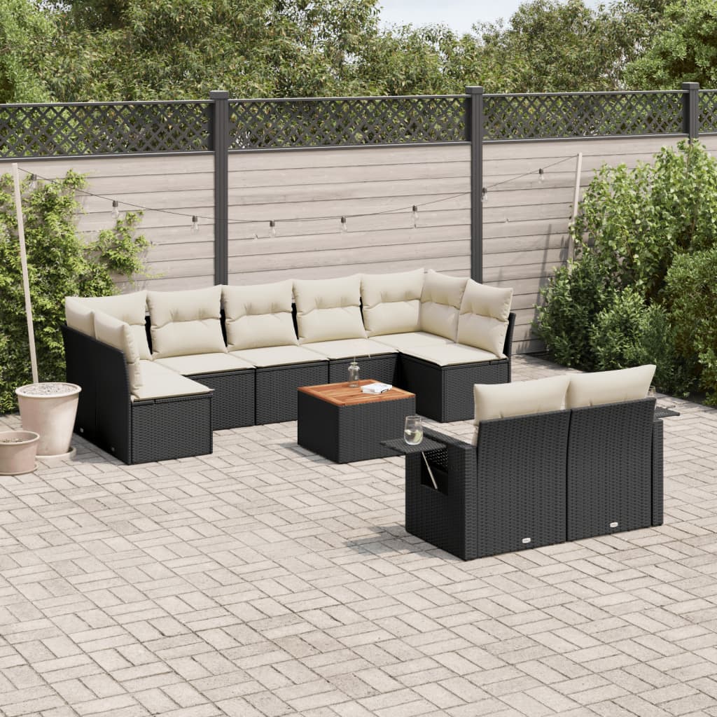 10-tlg. Garten-Sofagarnitur mit Kissen Schwarz Poly Rattan - Pazzar.ch