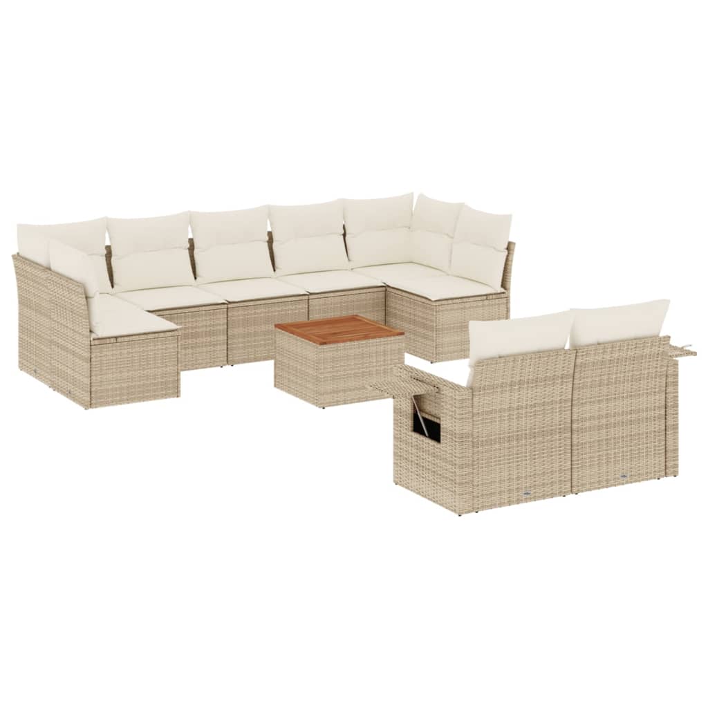 10-tlg. Garten-Sofagarnitur mit Kissen Beige Poly Rattan - Pazzar.ch