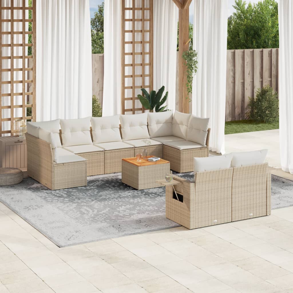 10-tlg. Garten-Sofagarnitur mit Kissen Beige Poly Rattan - Pazzar.ch