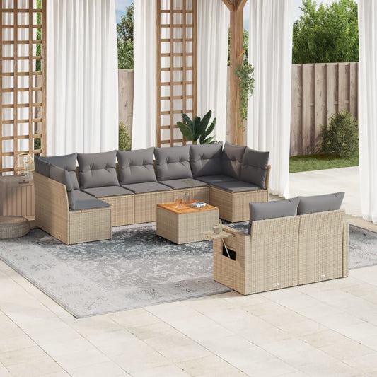 10-tlg. Garten-Sofagarnitur mit Kissen Beige Poly Rattan - Pazzar.ch