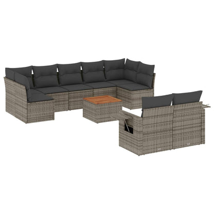 10-tlg. Garten-Sofagarnitur mit Kissen Grau Poly Rattan - Pazzar.ch