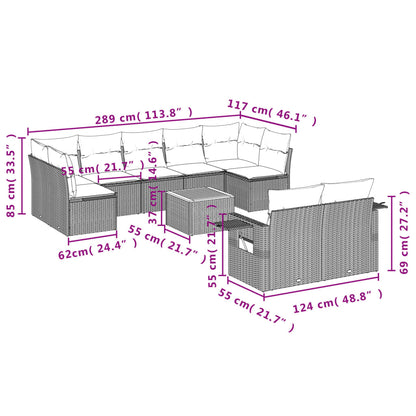 10-tlg. Garten-Sofagarnitur mit Kissen Grau Poly Rattan - Pazzar.ch