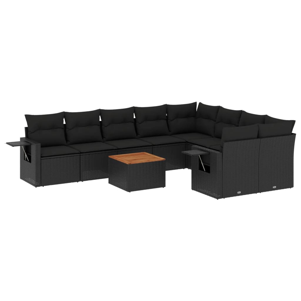 10-tlg. Garten-Sofagarnitur mit Kissen Schwarz Poly Rattan - Pazzar.ch