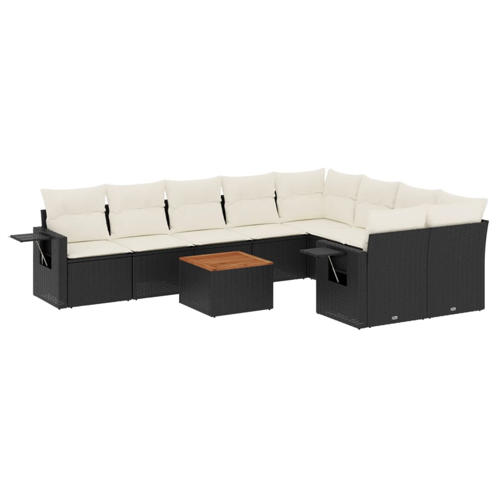 10-tlg. Garten-Sofagarnitur mit Kissen Schwarz Poly Rattan - Pazzar.ch