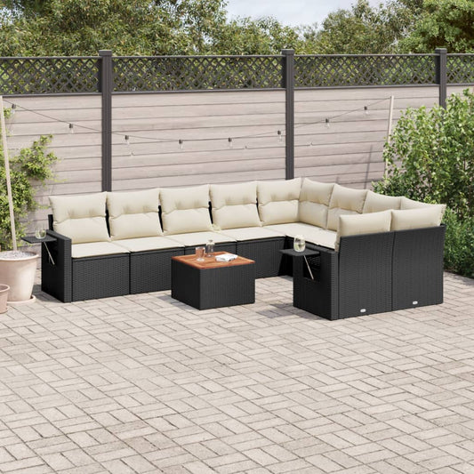 10-tlg. Garten-Sofagarnitur mit Kissen Schwarz Poly Rattan - Pazzar.ch