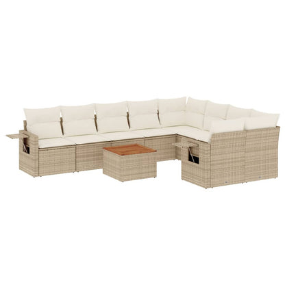 10-tlg. Garten-Sofagarnitur mit Kissen Beige Poly Rattan - Pazzar.ch