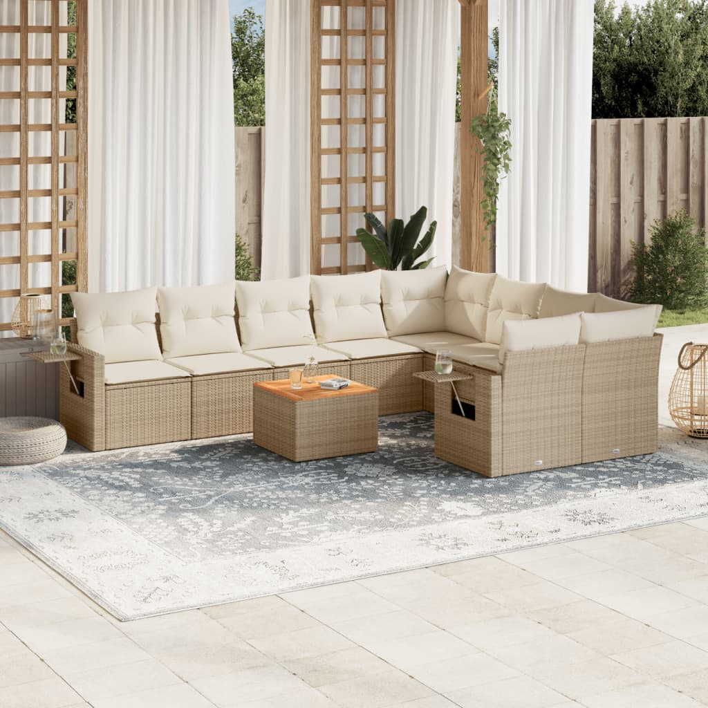 10-tlg. Garten-Sofagarnitur mit Kissen Beige Poly Rattan - Pazzar.ch