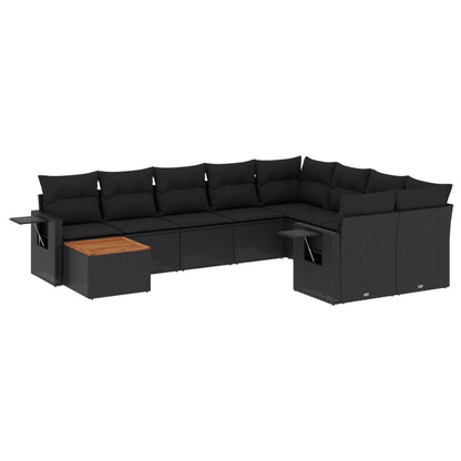 10-tlg. Garten-Sofagarnitur mit Kissen Schwarz Poly Rattan - Pazzar.ch