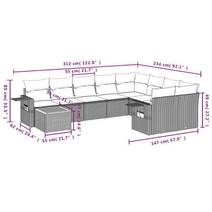 10-tlg. Garten-Sofagarnitur mit Kissen Schwarz Poly Rattan - Pazzar.ch