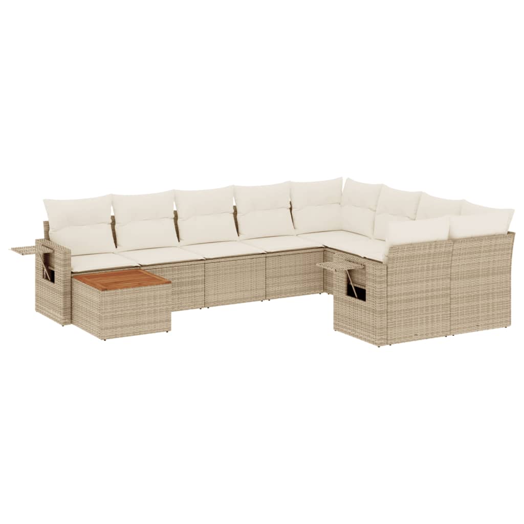 10-tlg. Garten-Sofagarnitur mit Kissen Beige Poly Rattan - Pazzar.ch