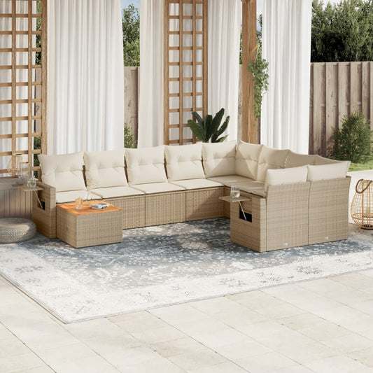 10-tlg. Garten-Sofagarnitur mit Kissen Beige Poly Rattan - Pazzar.ch