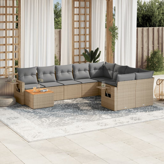 10-tlg. Garten-Sofagarnitur mit Kissen Beige Poly Rattan - Pazzar.ch