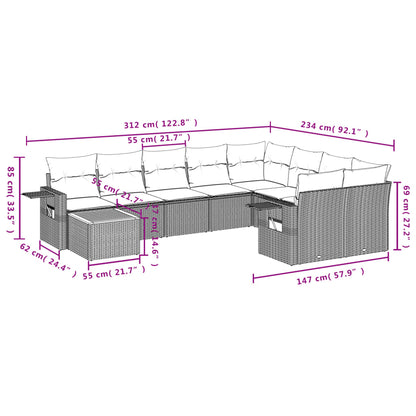 10-tlg. Garten-Sofagarnitur mit Kissen Grau Poly Rattan - Pazzar.ch