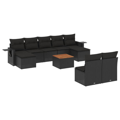 10-tlg. Garten-Sofagarnitur mit Kissen Schwarz Poly Rattan - Pazzar.ch