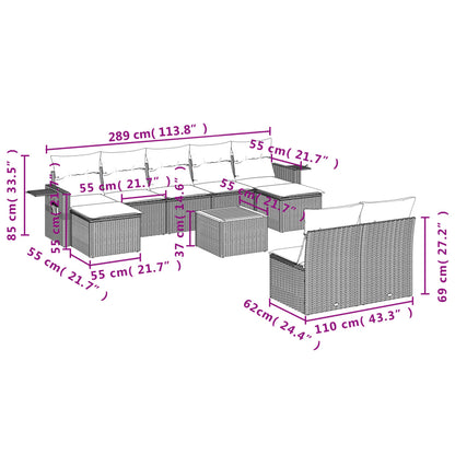 10-tlg. Garten-Sofagarnitur mit Kissen Schwarz Poly Rattan - Pazzar.ch