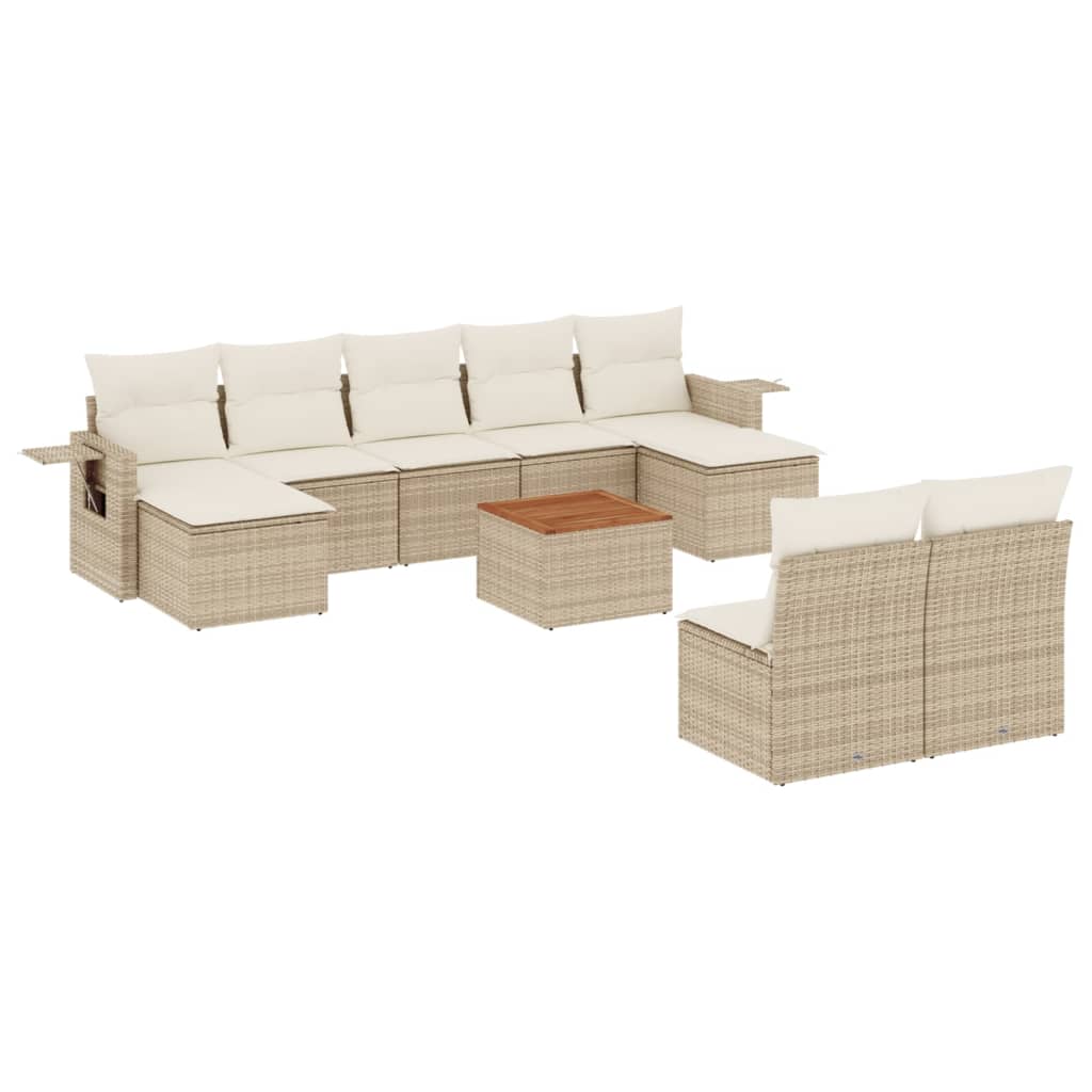 10-tlg. Garten-Sofagarnitur mit Kissen Beige Poly Rattan - Pazzar.ch