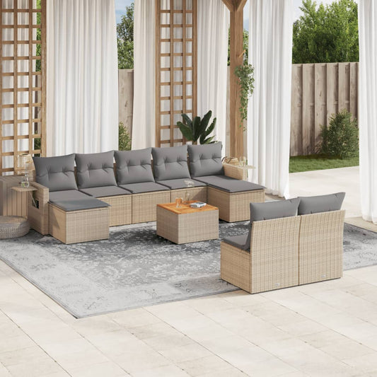 10-tlg. Garten-Sofagarnitur mit Kissen Beige Poly Rattan - Pazzar.ch