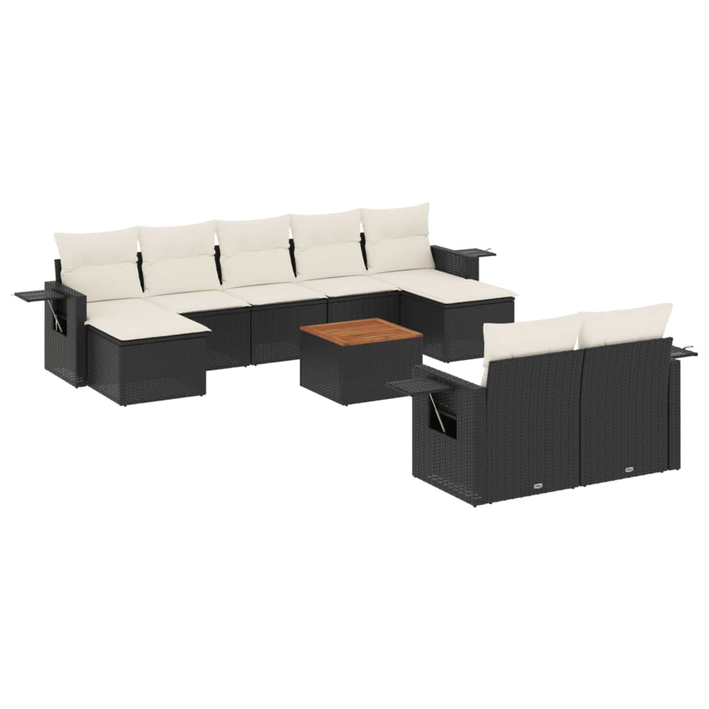 10-tlg. Garten-Sofagarnitur mit Kissen Schwarz Poly Rattan - Pazzar.ch