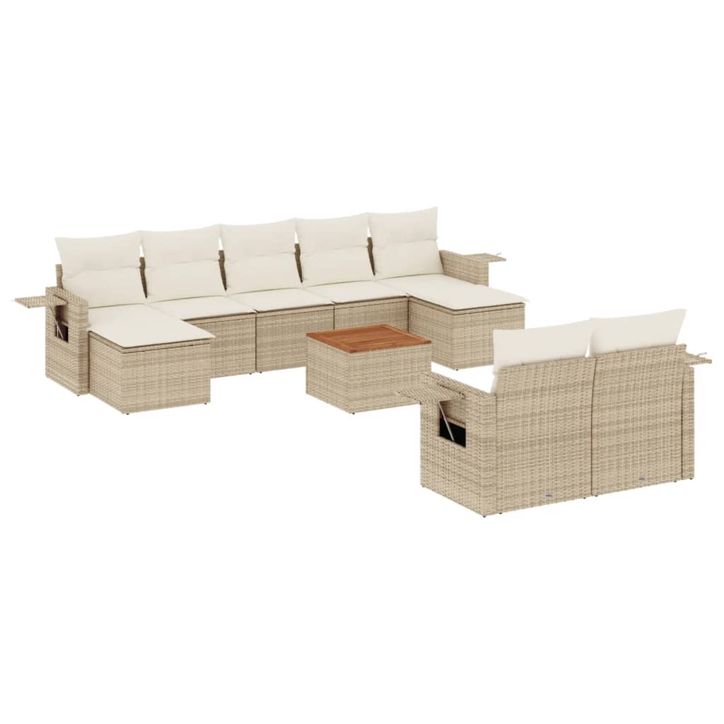 10-tlg. Garten-Sofagarnitur mit Kissen Beige Poly Rattan - Pazzar.ch