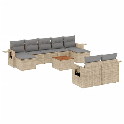 10-tlg. Garten-Sofagarnitur mit Kissen Beige Poly Rattan - Pazzar.ch