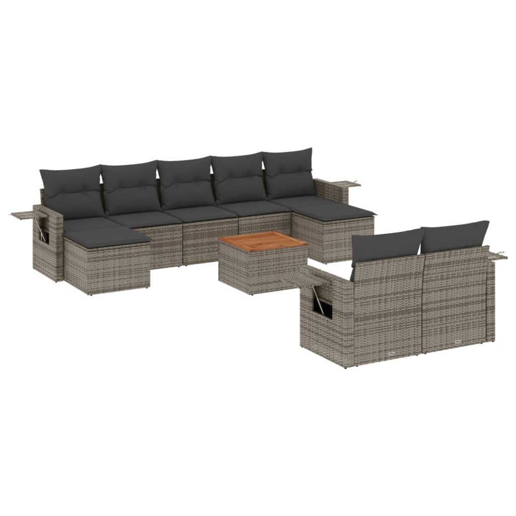 10-tlg. Garten-Sofagarnitur mit Kissen Grau Poly Rattan - Pazzar.ch