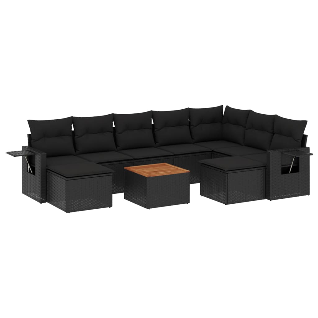 10-tlg. Garten-Sofagarnitur mit Kissen Schwarz Poly Rattan - Pazzar.ch