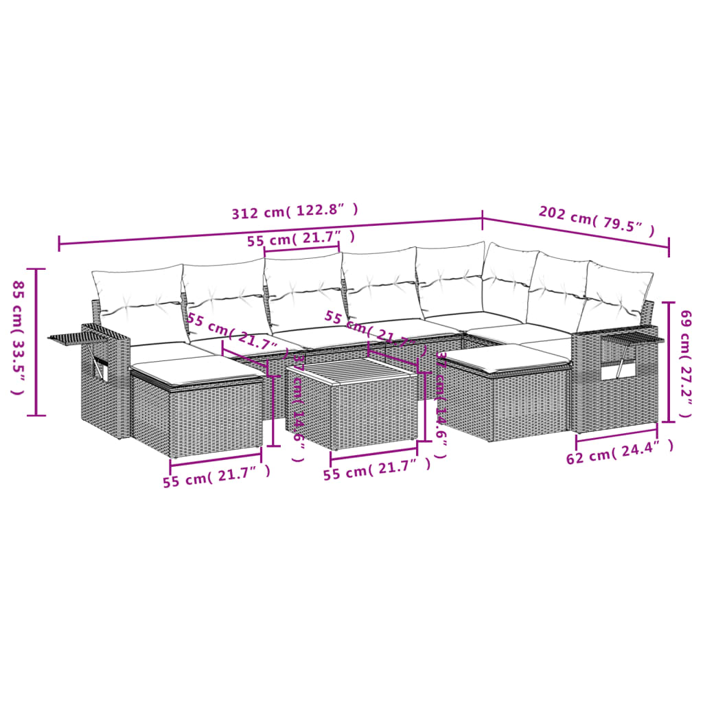 10-tlg. Garten-Sofagarnitur mit Kissen Schwarz Poly Rattan - Pazzar.ch