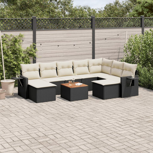 10-tlg. Garten-Sofagarnitur mit Kissen Schwarz Poly Rattan - Pazzar.ch