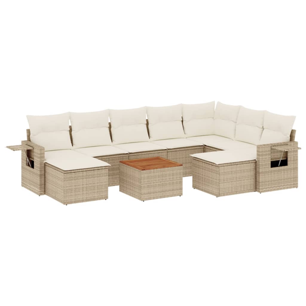 10-tlg. Garten-Sofagarnitur mit Kissen Beige Poly Rattan - Pazzar.ch