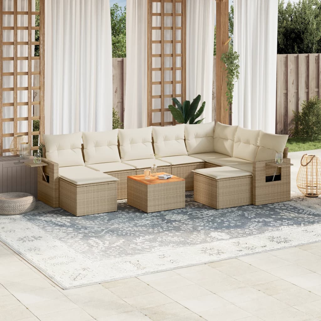 10-tlg. Garten-Sofagarnitur mit Kissen Beige Poly Rattan - Pazzar.ch