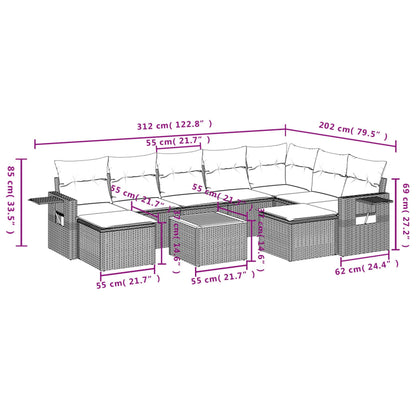 10-tlg. Garten-Sofagarnitur mit Kissen Beige Poly Rattan - Pazzar.ch