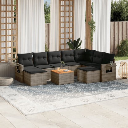 10-tlg. Garten-Sofagarnitur mit Kissen Grau Poly Rattan - Pazzar.ch