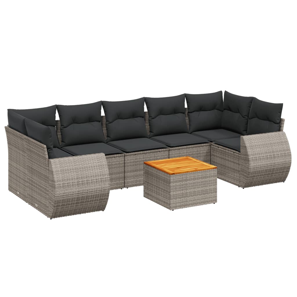 8-tlg. Garten-Sofagarnitur mit Kissen Grau Poly Rattan - Pazzar.ch